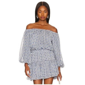 MISA Zonia Chiffon Mini Dress in Scorpio’s Tile Blue Size S NWT